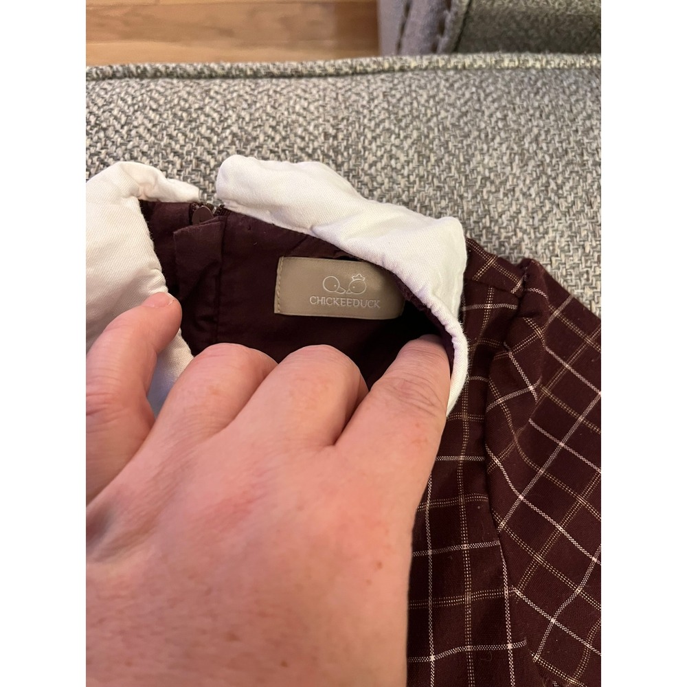 Chickeeduck Preppy Redwood‎ plaid and white Peter Pan collar bow detail Dress 3T - Picture 3 of 6